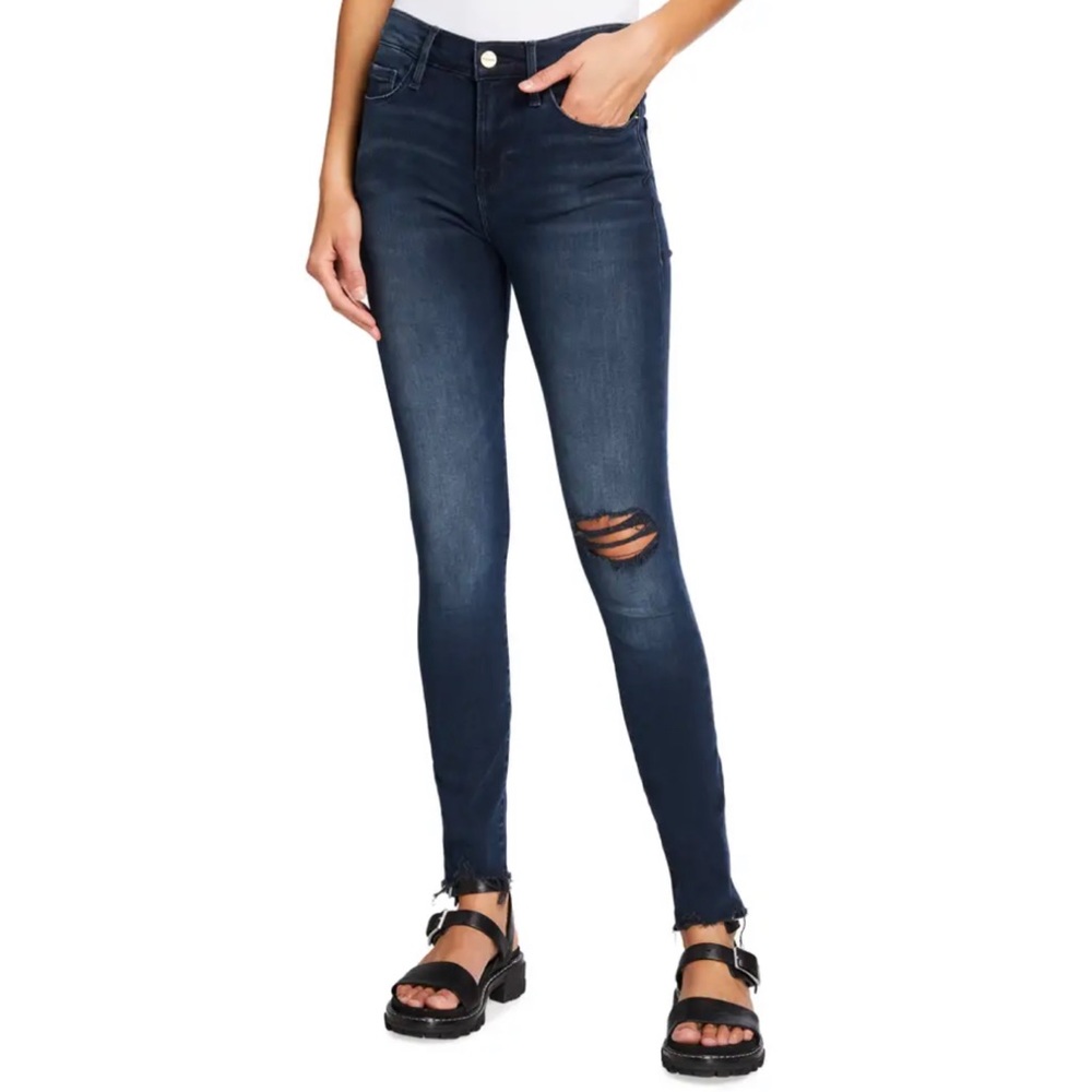 Frame Jeans Le Skinny de Jeanne raw edge dark blue skinny denim NWT